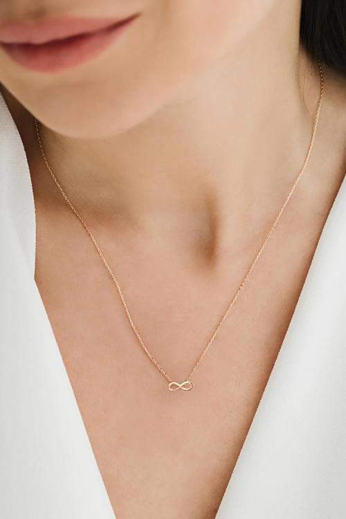 925 Ayar Rose Gold Sonsuzluk Model Sade Zarif Minimal Kadın Kolye