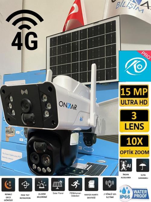 Okam Pro 3950 Solar Güneş Enerjili 4G Sim Kartlı 15MP 3 Lens 10X Optik Zoom Güvenlik Kamerası