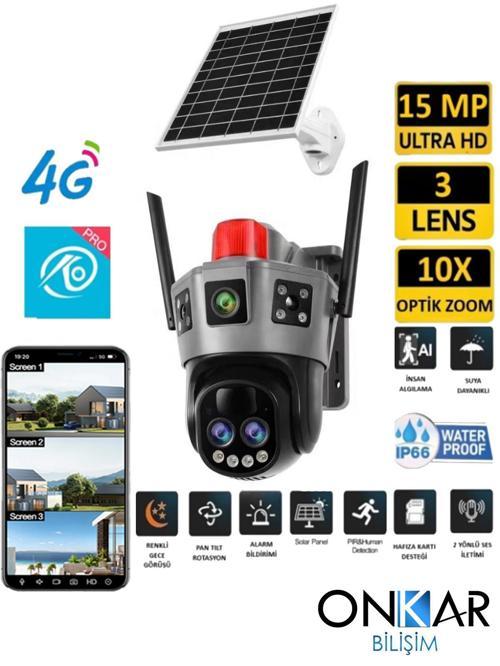 Okam Pro 6020 Solar Güneş Enerjili 4G Sim Kartlı 15MP 3 Lens 10X Optik Zoom Güvenlik Kamerası