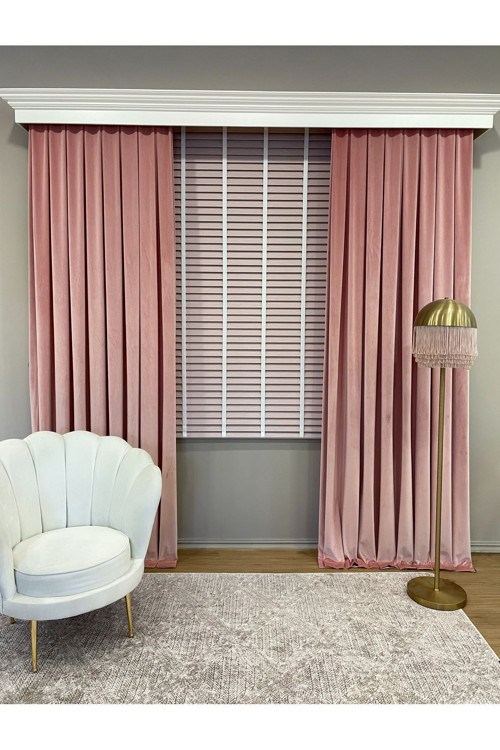Açık Pembe Polywood Ahşap Görünümlü Jaluzi Perde 50 Mm Ofis Modern Ve Tüm Mekanlar Için