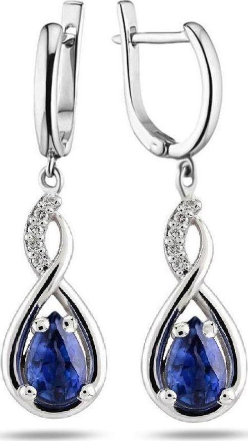 925 Ayar Su Damlası Safir Zirkon Taşlı Gümüş Küpe