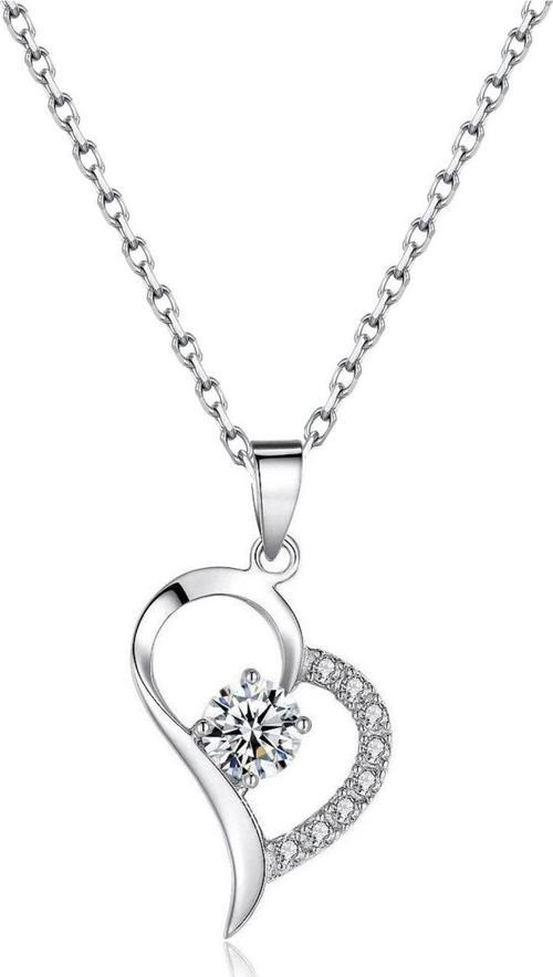 Gümüş Zirkon Taşlı Bayan Kalp Gümüş Kolye