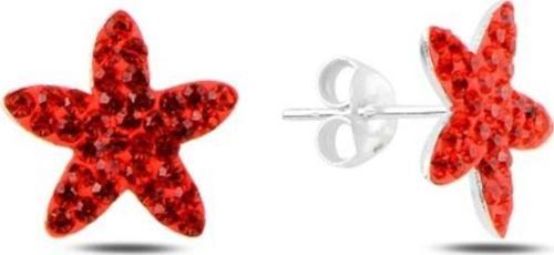 925 Ayar Yıldız Kristal Taşlı Kırmızı Çocuk Küpe