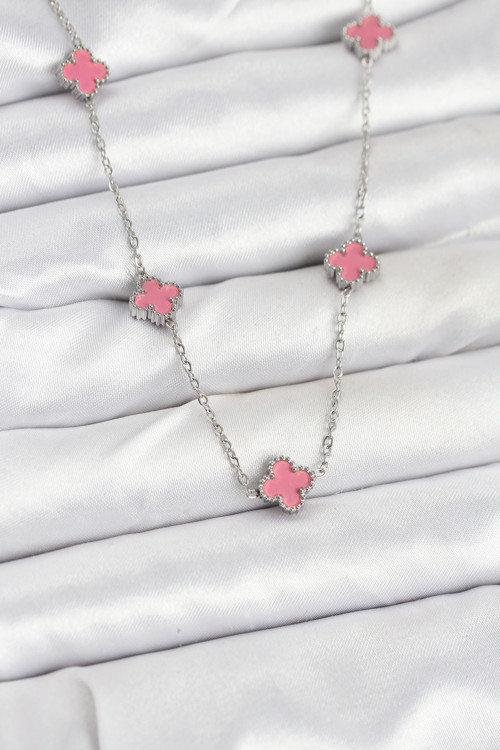 Zincir Gümüş Renk Pembe Baby Boy Yonca Kadın Kolye - EBJ250920W37840