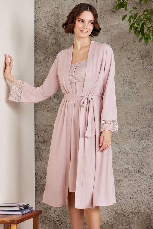 4005 Hamile Lohusa Sabahlıklı Gecelik Takım-pudra