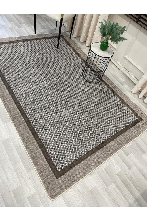 Vizon-Kahve Jüt Sisal Görünüm Bordürlü Kaymaz Taban Yolluk Mutfak Halı