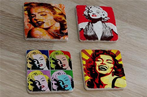 Marilyn Monroe Pop Art ve Portreleri Doğal Taş Bardak Altlığı 4'lü set - Natural Stone Coasters