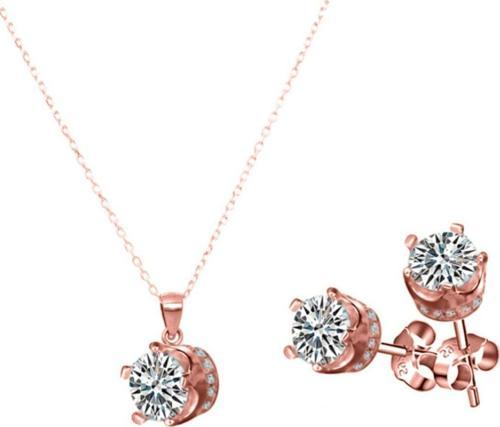 Gümüş Zirkon Taşlı Taç Model Bayan Kolye Küpe Seti Gümüş Set