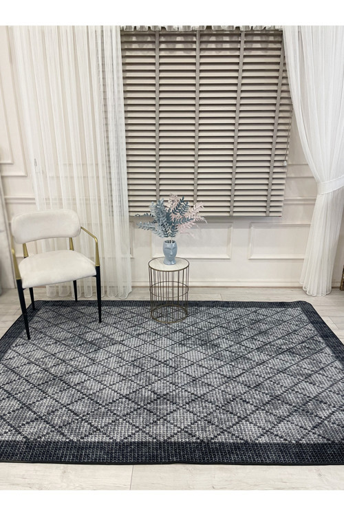 Gri Jüt Sisal Görünüm Bordürlü Kaymaz Taban Yolluk Halı