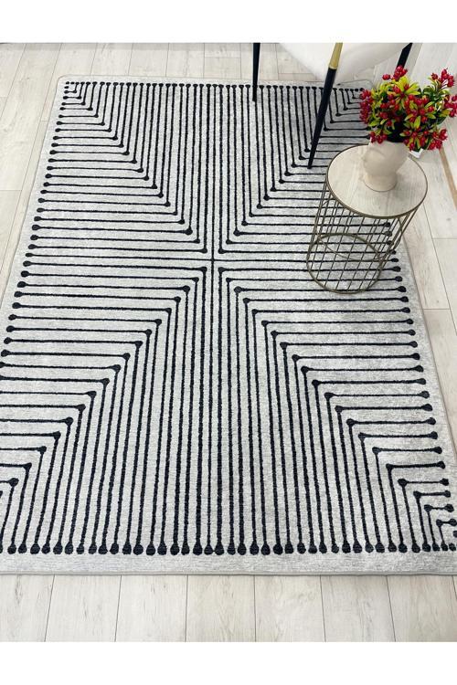 Gri Renk Şönil Görünümlü Tasarım Yolluk Halı Mutfak Halısı