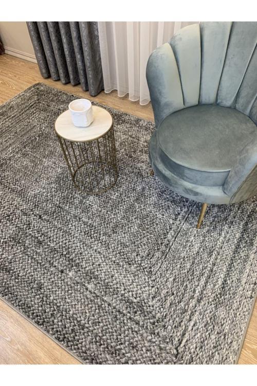 Hasır Jüt Görünümlü 3D Renkli Lateks Deri Taban Halı