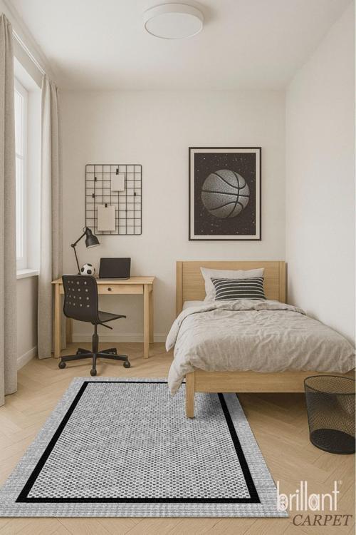 Gri Jüt Sisal Görünüm Bordürlü Kaymaz Taban Yolluk Mutfak Halı