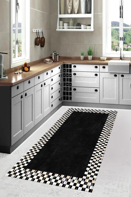 Damalı Kaymaz Taban Yıkanabilir Mutfak Yolluk Halısı