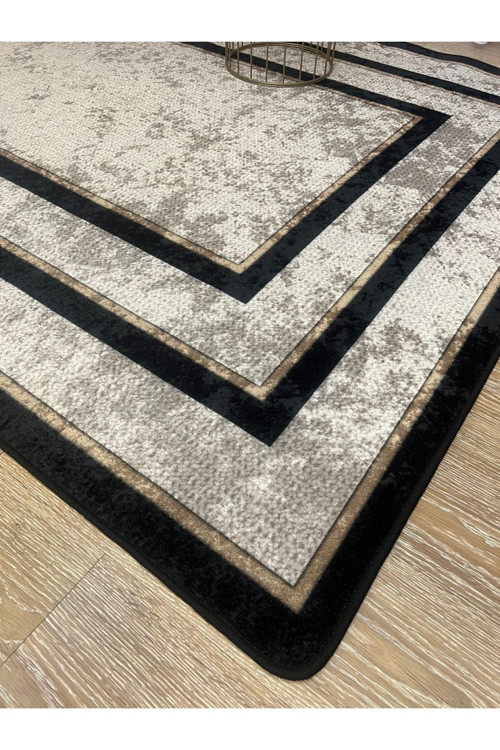 Hasır Jüt Sisal Bordürlü Görünümlü Dekoratif Halı Kahve - Siyah