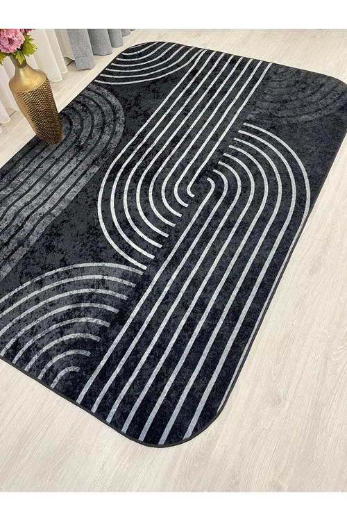 Gri-Siyah İskandinav Tarzı Lateks Kaymaz Taban Halı