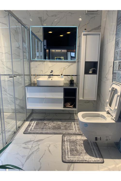 Tracy Çizgli 2'Li Lateks Kaymaz Taban Banyo Paspas Takımı Ebat (60X100 - 60X50)