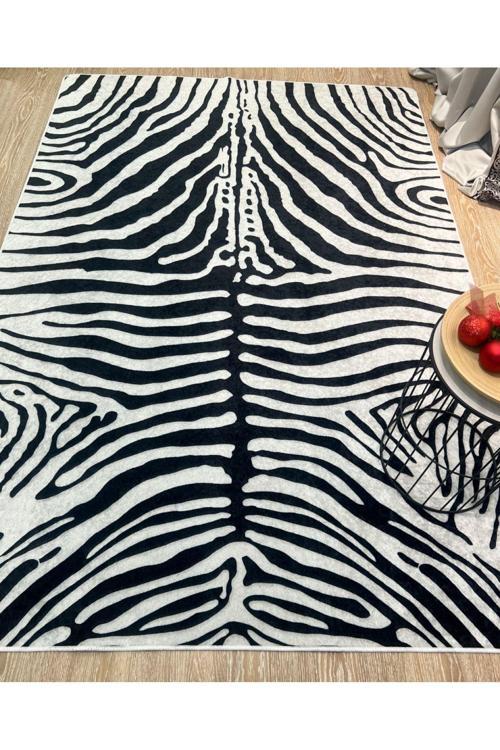 Zebra Desenli Siyah - Gri Dekoratif Halı
