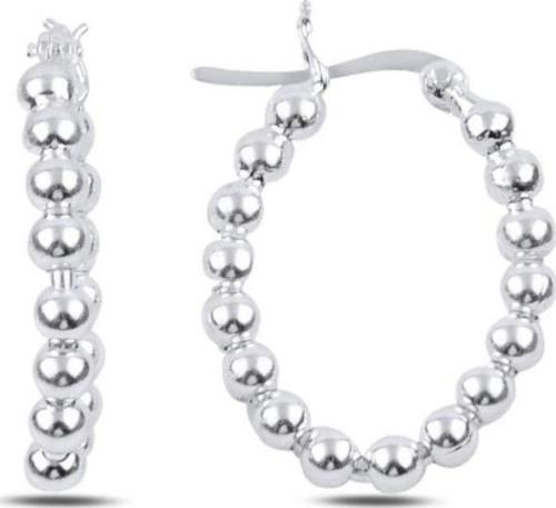 Oval Toplu Halka Parlak Bayan Gümüş Küpe 20 MM