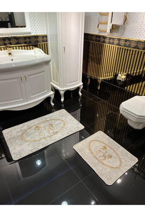 At Desen Horse Desenli 2'Li Kaymaz Taban Banyo Paspas Takımı (60X100 - 60X50) Gold Altın