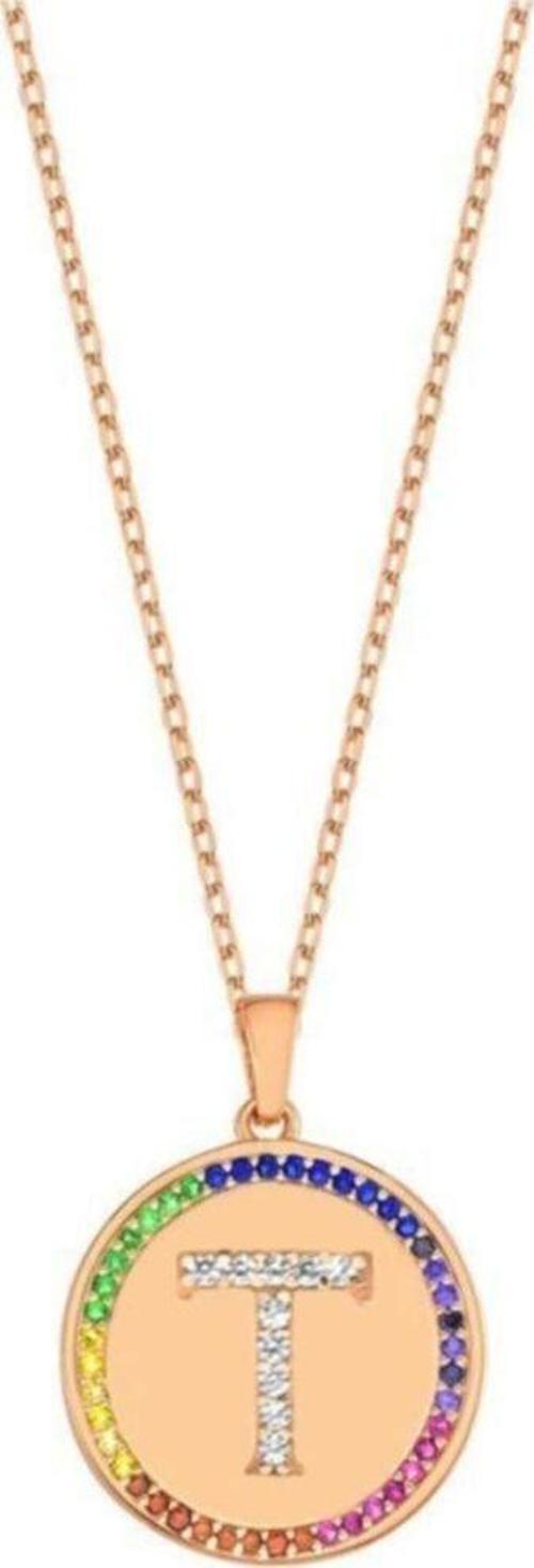 Harf Kolye Renkli Zirkon Taşlı T Harfi Bayan Gümüş Kolye