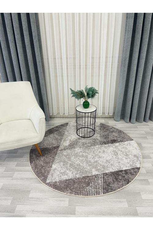 Bej Renk Geometrik Desen Kaymaz Taban Yolluk Halı