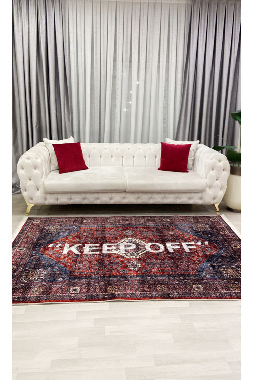 Bordo Renk Keep Off Saçaklı Lateks Taban Halı