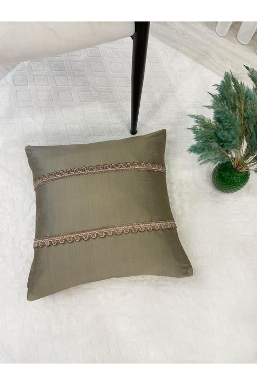 İthal Ipek (Silk) Kırlent Yastık Kılıfı Kordonlu (45X45) (Vizon Kahve Kordonlu)