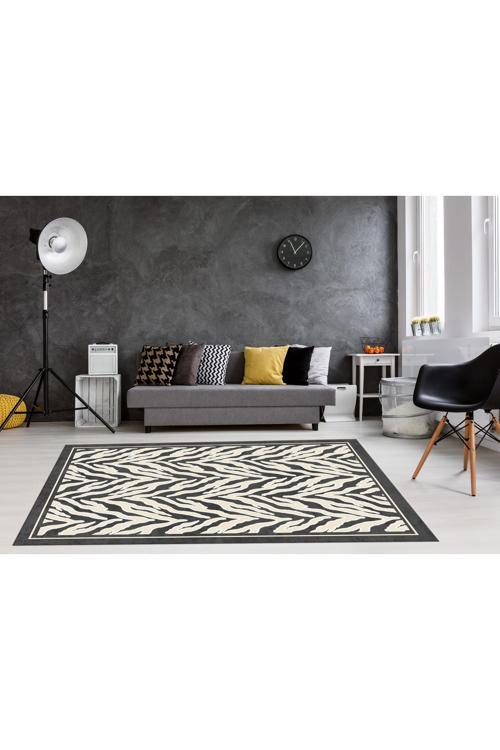 Siyah Bej Renk Tüylü Görünüm Lateks Deri Taban Halı