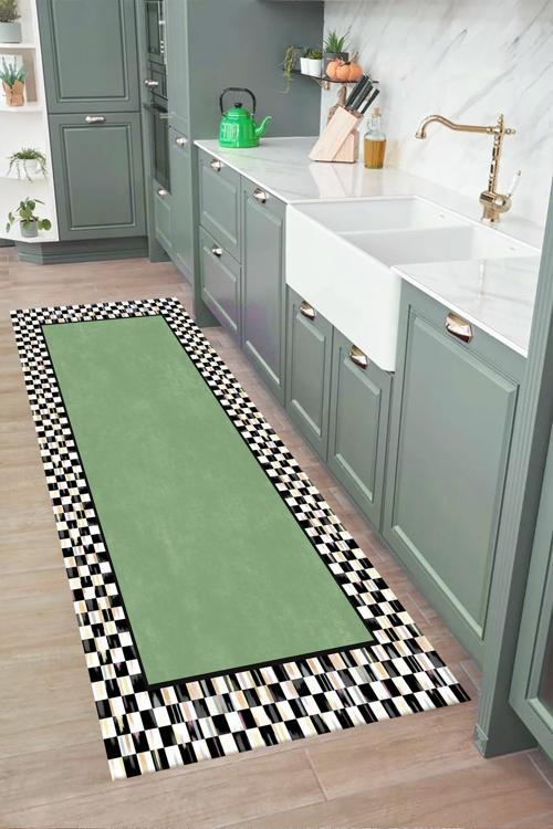 Damalı Kaymaz Taban Yıkanabilir Mutfak Yolluk Halısı