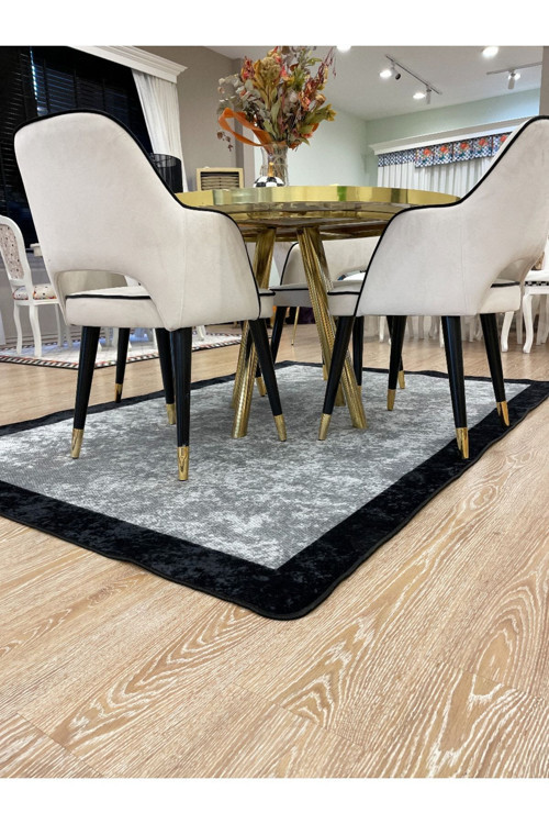 Jüt Görünümlü Yıkanabilir Lateks Taban Salon Halısı Mutfak Halısı Koridor Halısı - Gri - Siyah