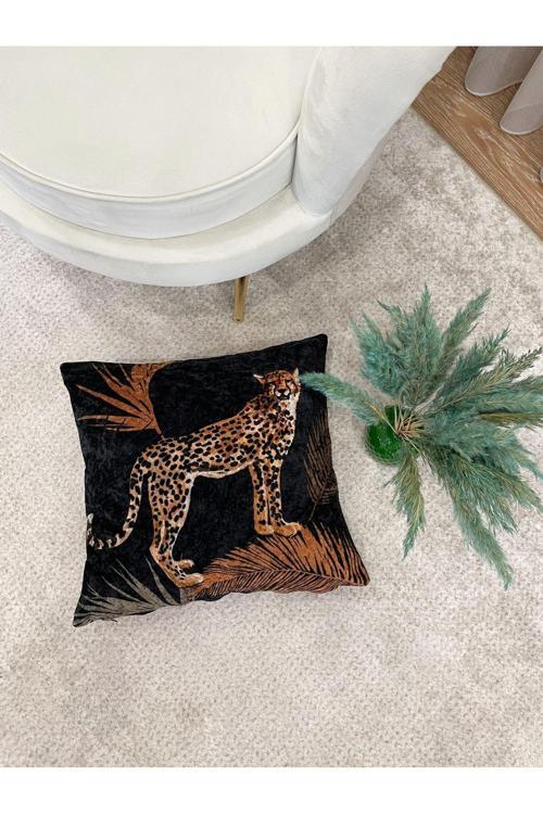 %100 Kadife Desenli Kırlent Yastık Kılıfı (Siyah)