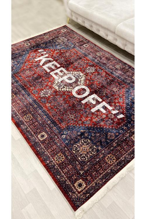 Bordo Renk Keep Off Saçaklı Lateks Taban Halı