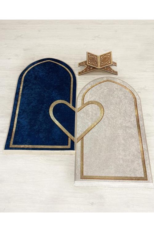 2 Li Çift Seccadesi Ebat 75X125 Lacivert - Bej