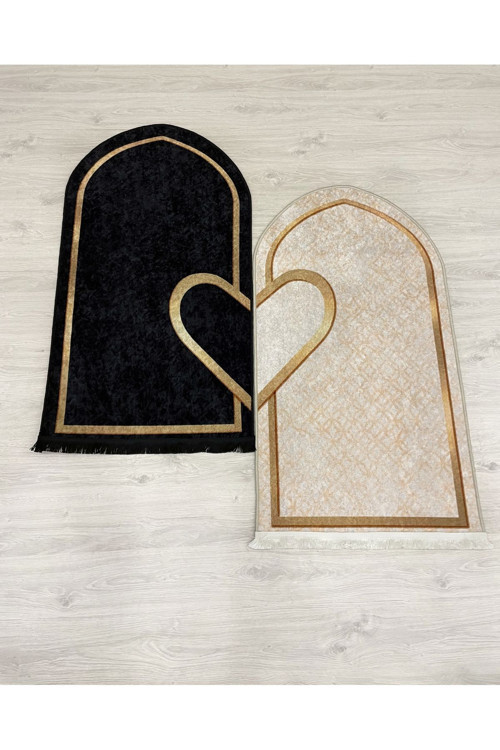 2 Li Çift Seccadesi 75X125 Ebat Siyah - Bej