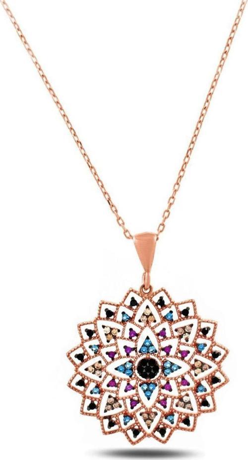 Renkli Taşlı 925 Ayar Gümüş Yaşam Çiçeği Bayan Kolye