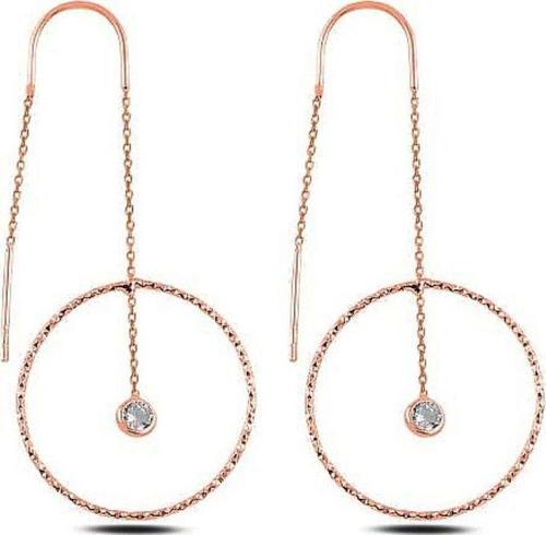 Rose Gold Gümüş Halka Model Taşlı Japon Bayan Küpe
