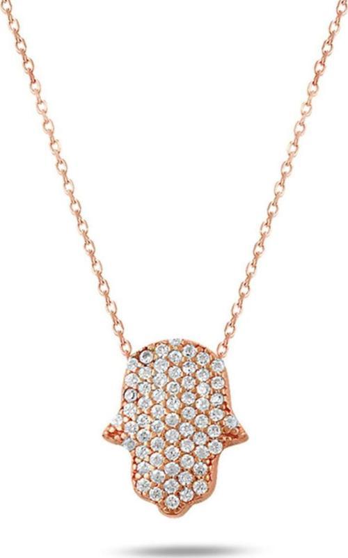 Rose Gold Taşlı Fatma Ana Eli Bayan Gümüş Kolye