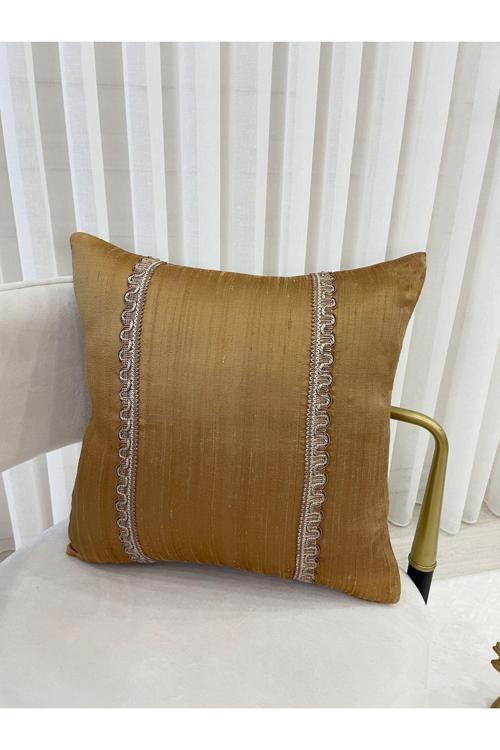 İthal Ipek (Silk) Kırlent Yastık Kılıfı Kordonlu (45X45) (Bakır Kahve)