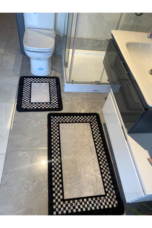 Melany Damalı 2'Li Lateks Taban Banyo Paspas Takımı (60X50 - 60X100)