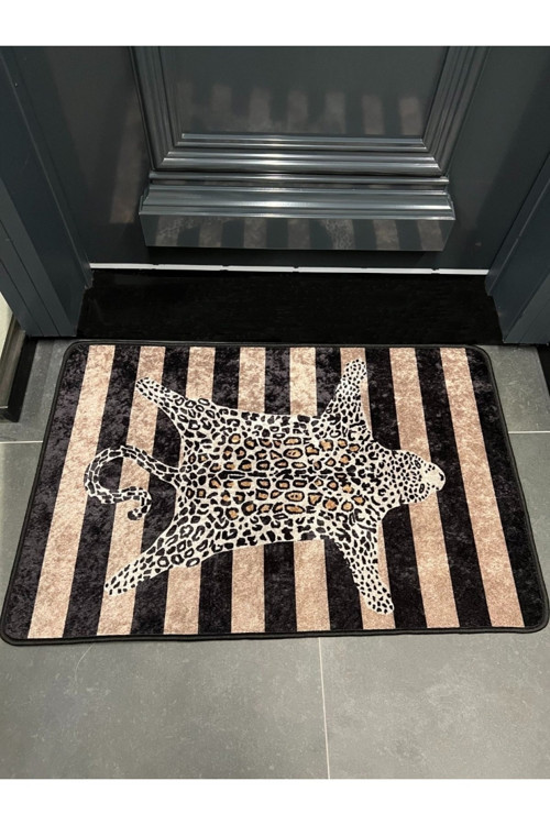 Leopar Desen Kapıönü Paspası - Bej