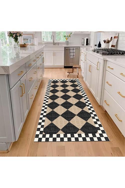 Hasır Jüt Görünümlü Damalı Deri Taban Halı