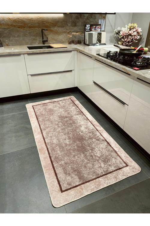 Bej Kahve Jüt Sisal Görünüm Bordürlü Kaymaz Taban Yolluk Mutfak Halı