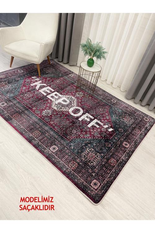 Pembe Renk Keep Off Saçaklı Lateks Taban Halı