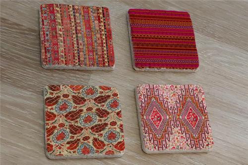 Osmanlı Kumaş Desenleri Doğal Taş Bardak Altlığı 4'lü set - Natural Stone Coasters