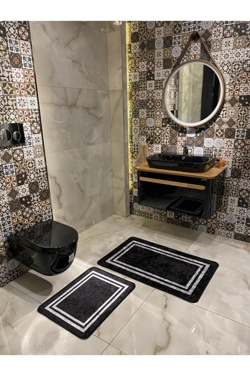 Tracy 2'Li Lateks Taban Banyo Paspas Takımı -(Ebat 60X100 60X50) Siyah