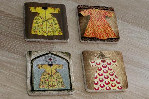 Padişah Kaftanları Doğal Taş Bardak Altlığı 4'lü set - Natural Stone Coasters