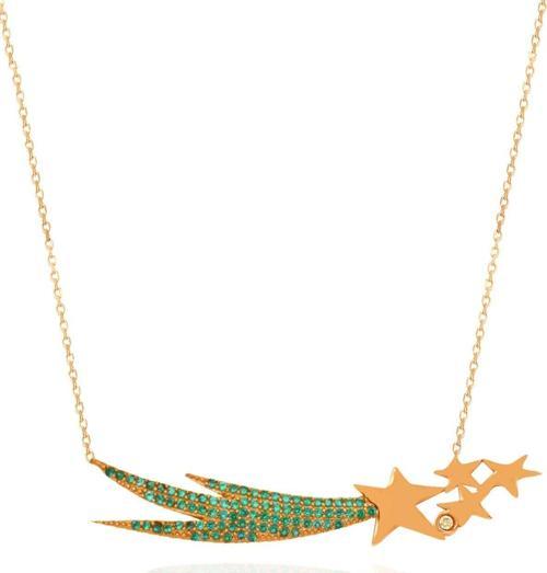 Yeşil Taşlı Yıldızlı Hz Ali Zülfikar Kılıç Bayan Gümüş Kolye