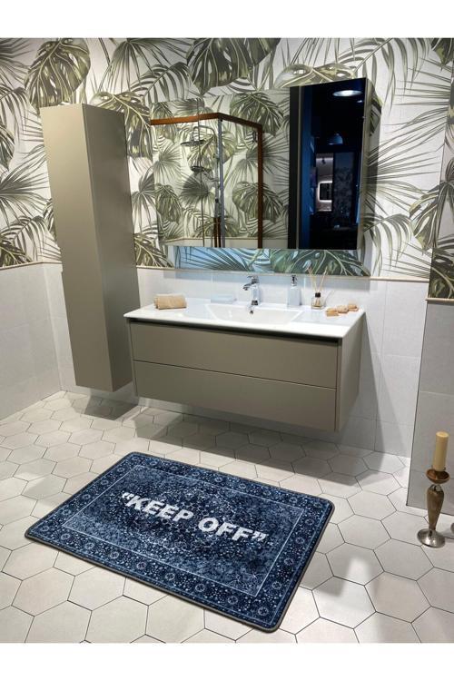 Keep Off Tekli Lateks Kaymaz Taban Su Geçirmez Banyo Paspas Takımı (80X120) Lacivert