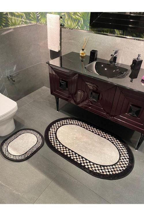 Lateks Taban Saçaksız (70X110 - 70X50) Ikili Banyo Paspas Takımı