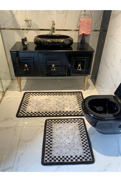 Rasel Model 2'Li Lateks Kaymaz Taban Banyo Paspas Takımı Ebat (60X100 - 60X50)